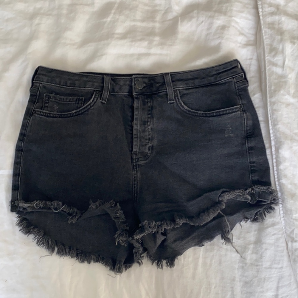 Distressed Black Denim Shorts